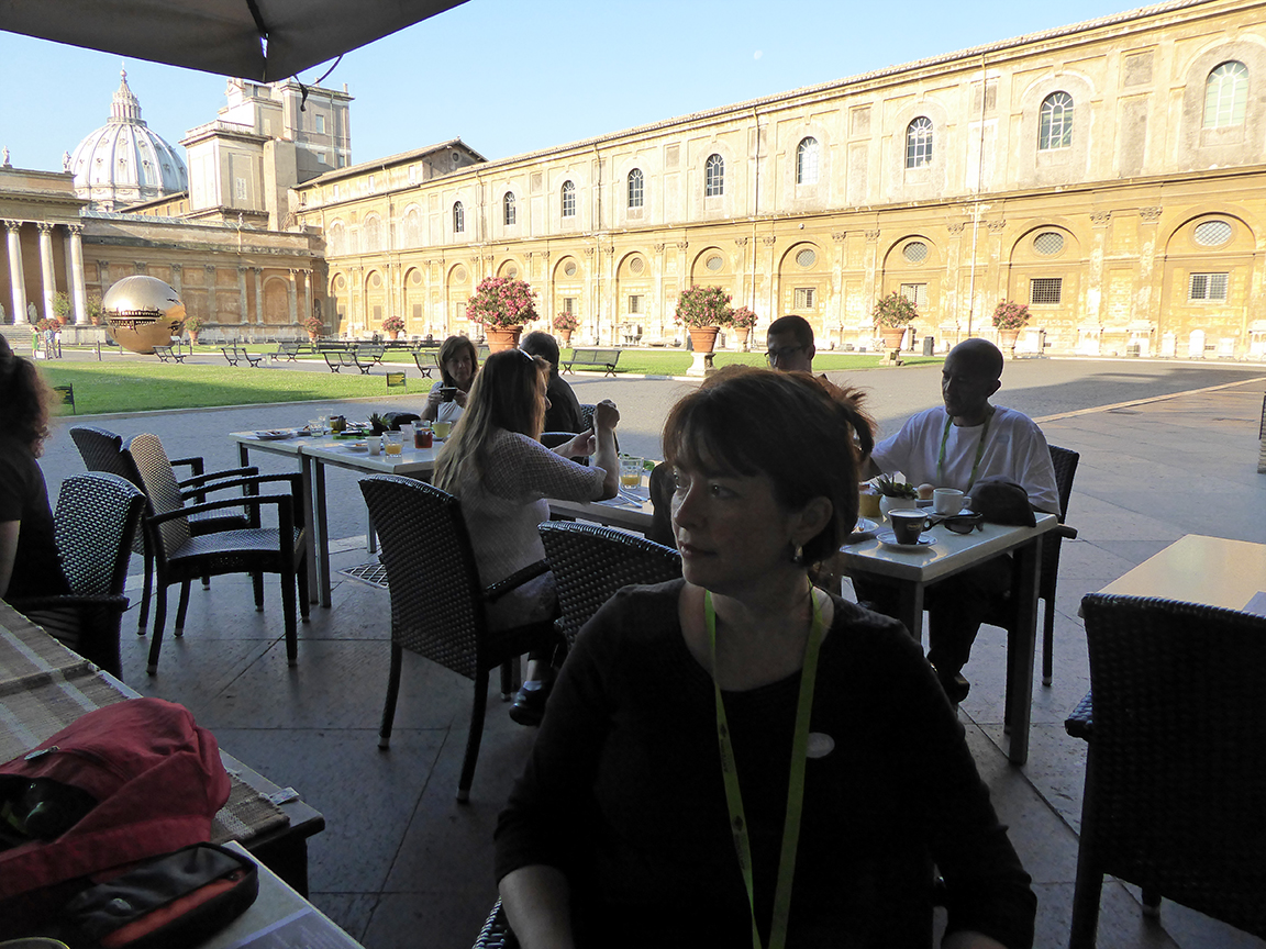 Breakfast in the Pinecone Courtyard at the Vatican.
