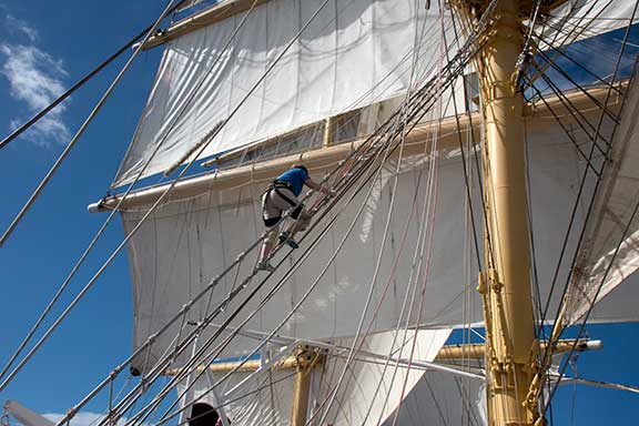 Climbing the mast on the Royal Clipper