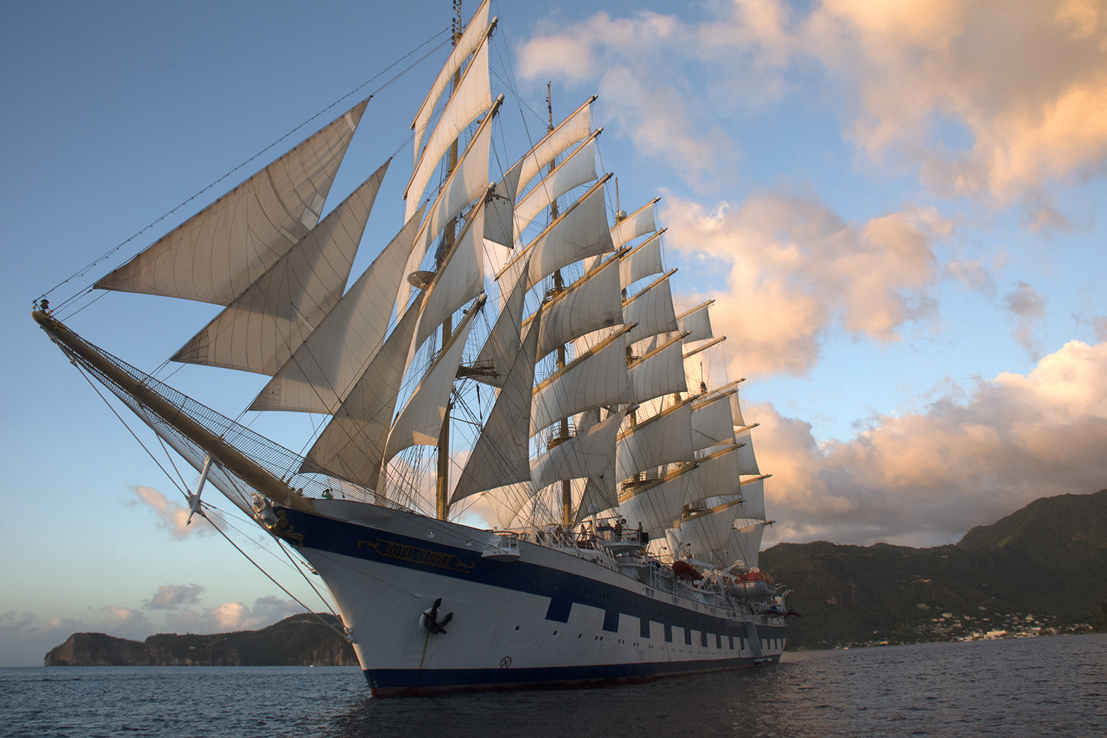 The Royal Clipper, sailing through the Windward and Grenadine islands.