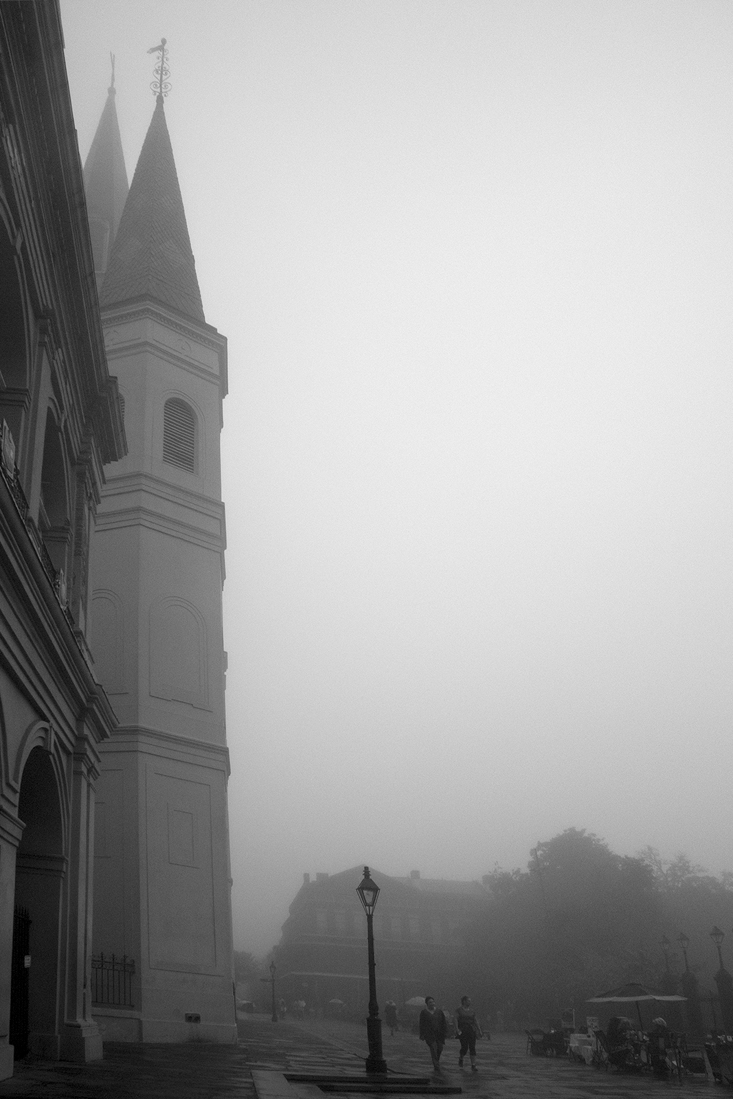 St. Louis Cathedral in the morning fog. Photograph by Ann Fisher