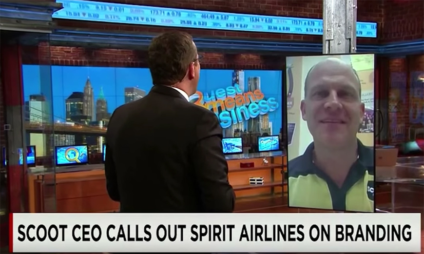 Scoot Airlines CEO calls out Spirit Airlines for copying their branding.