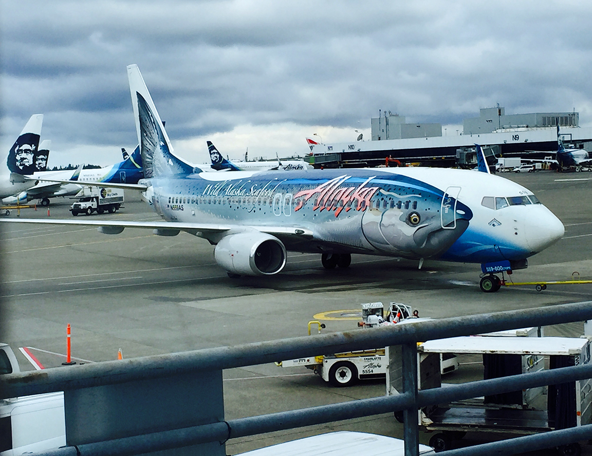 The flying salmon -- love the plane art on Alaska Air!