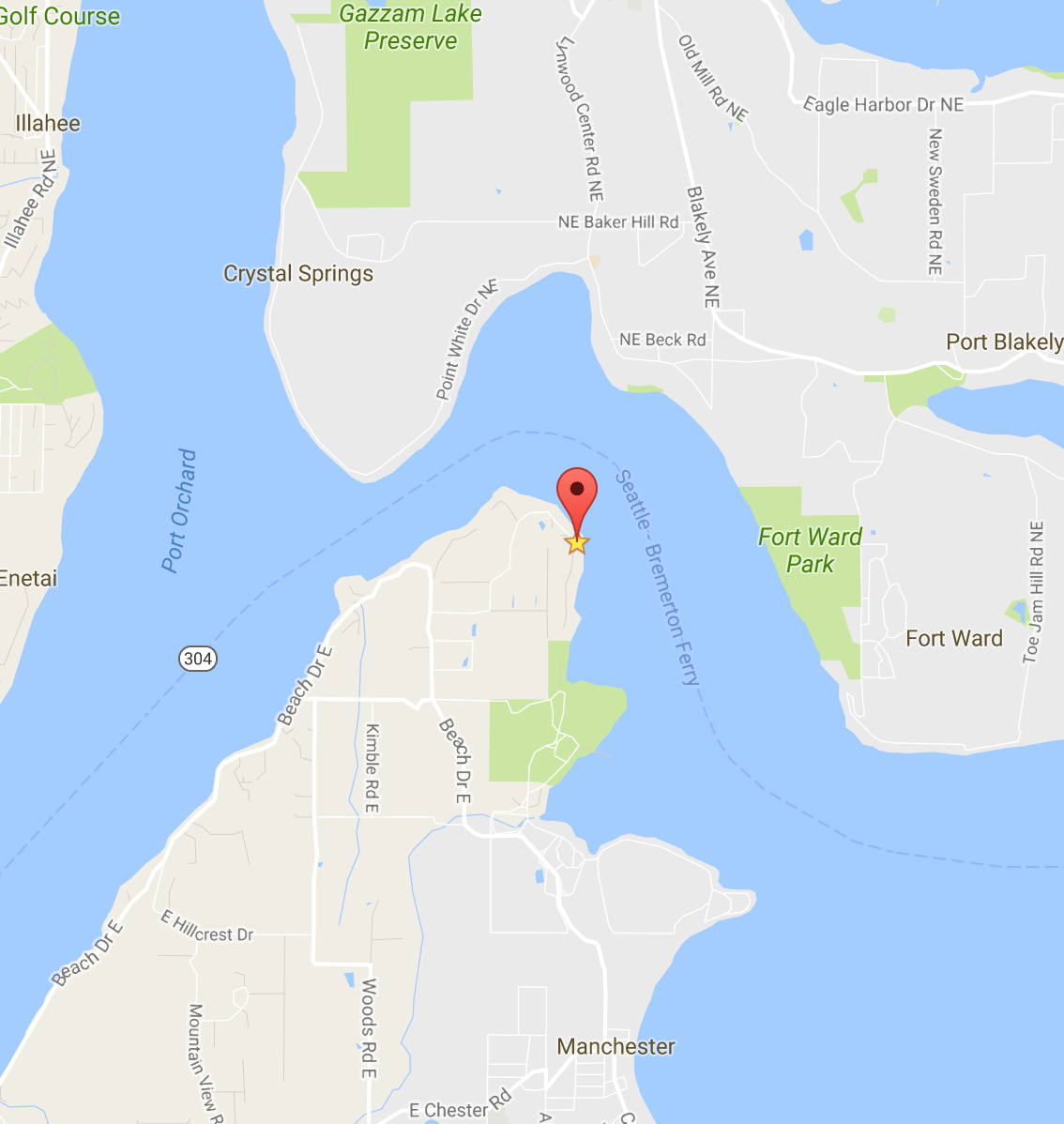 Location of the cottage I stayed in on Puget Sound.