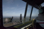 View from the cockpit of the B-17 in flight.