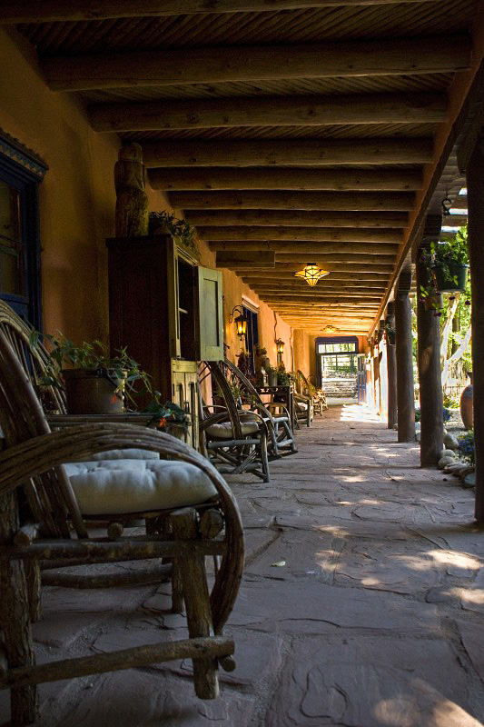 Verandah of the Adobe and Pines Inn in Taos New Mexico