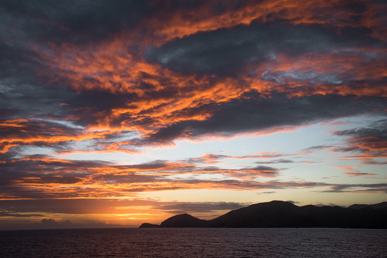 Sunset in Falmouth, Antigua onboard Windstar's Wind Surf ship - review of Caribbean Cruise