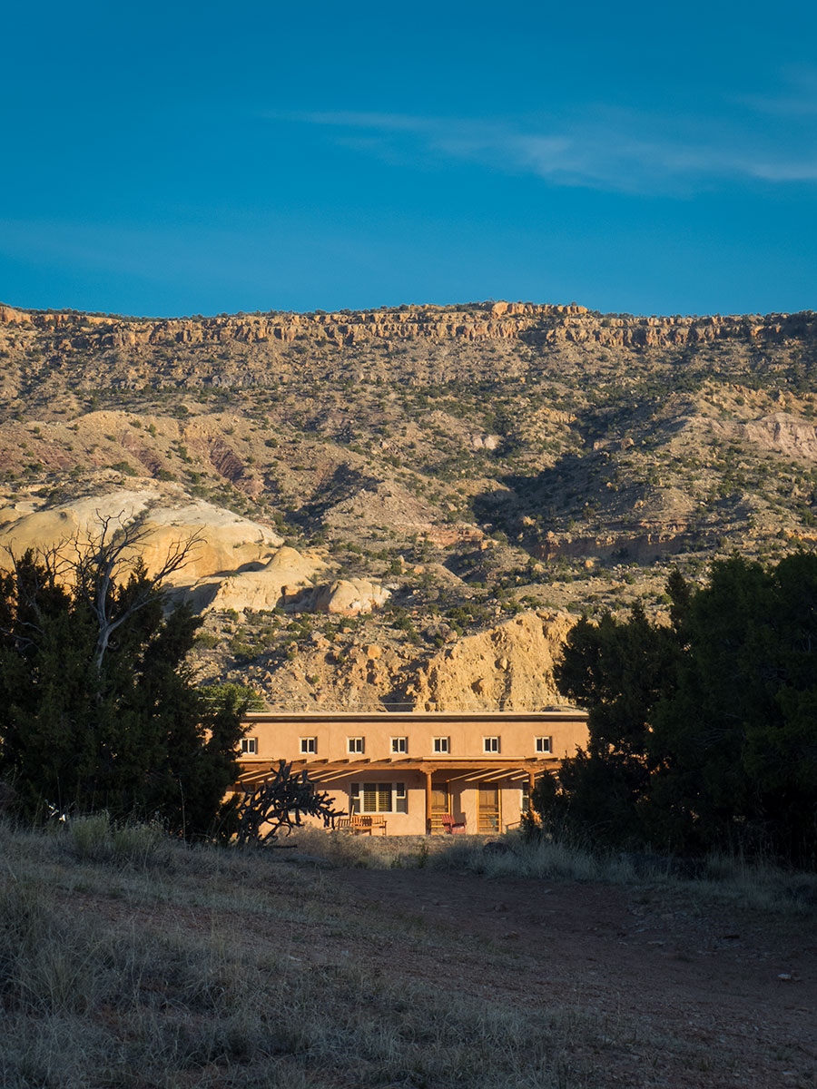View of the Coyote building on upper mesa, Ghost Ranch.