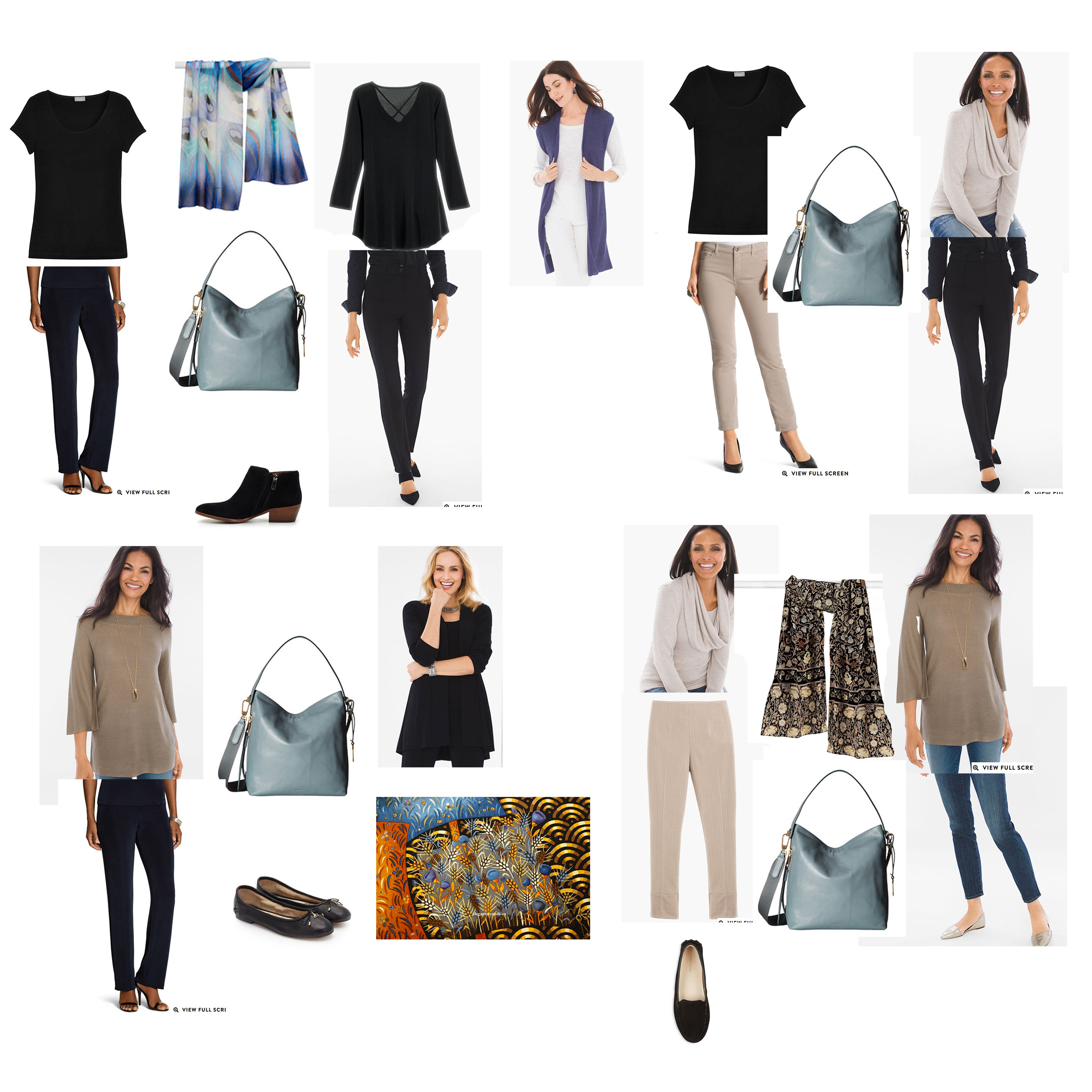 Capsule wardrobe for travel in black and taupe