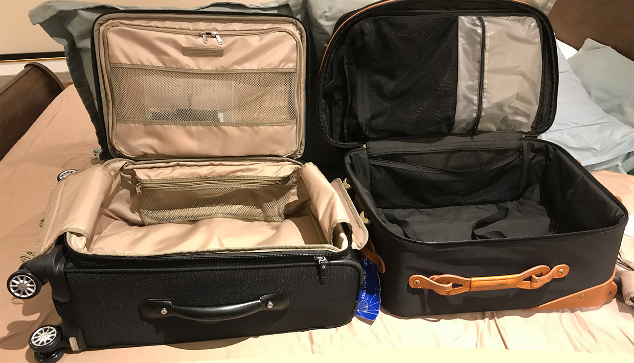 Which bag for travel would you choose? Spinner and roll aboard side by side.