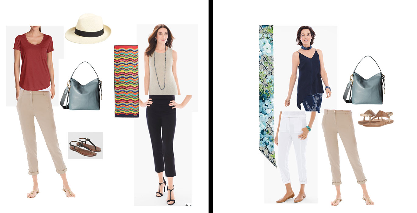 Set of possible day time wardrobe combinations from the 2 Week Cruise Capsule Wardrobe