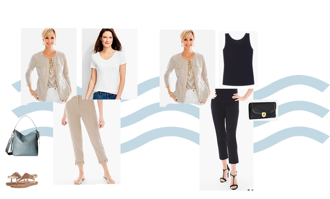 Set of possible wardrobe combinations from the 2 Week Cruise Capsule Wardrobe