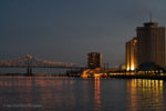 Twilight on the Mississippi River, looking towards the GNO Bridge.