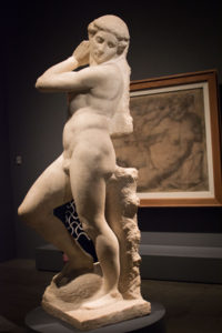 Michelangelo, Apollo-David (unfinished). displayed in the exhibit Michelangelo Divine Draftsman and Designer exhibit at the Metropolitan Museum of Art in New York