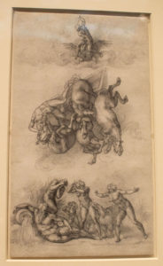 Michelangelo, Fall of the Phaeton. Windsor Castle - The Royal Collection. displayed in the exhibit Michelangelo Divine Draftsman and Designer exhibit at the Metropolitan Museum of Art in New York