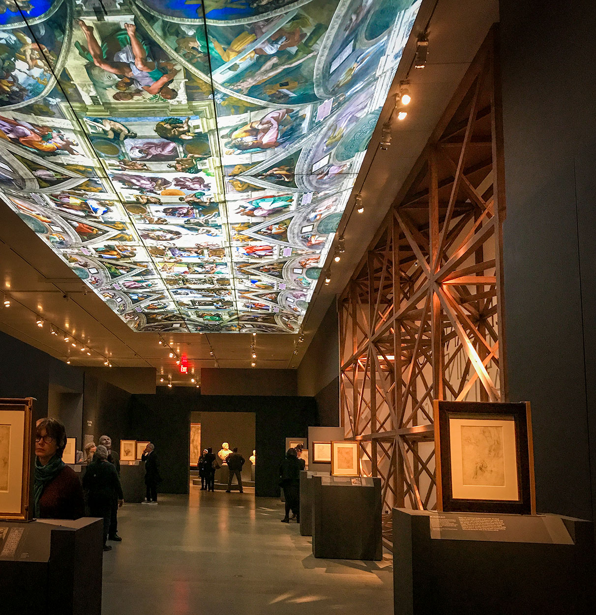 The Sistine Chapel ceiling: an illuminated copy at 1:4 scale of the original displayed in the exhibit Michelangelo Divine Draftsman and Designer exhibit at the Metropolitan Museum of Art in New York