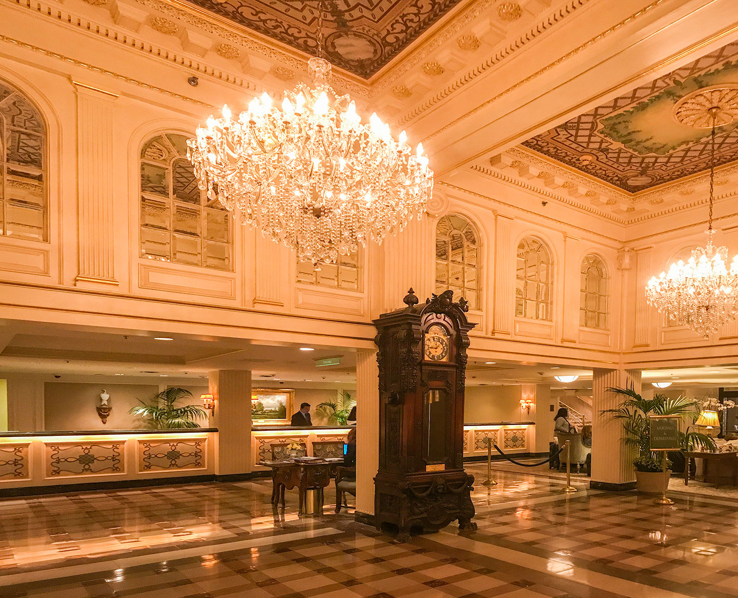 The lobby of the Monteleone Hotel, a luxury hotel in the French Quarter of New Orleans