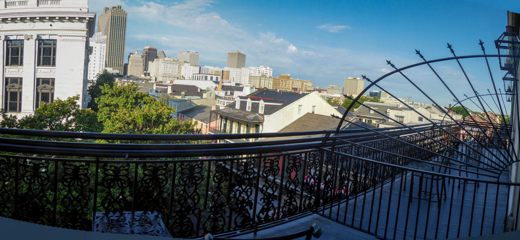 Balcony of the Royal Orleans Hotel luxury hotel in the French Quarter of New Orleans