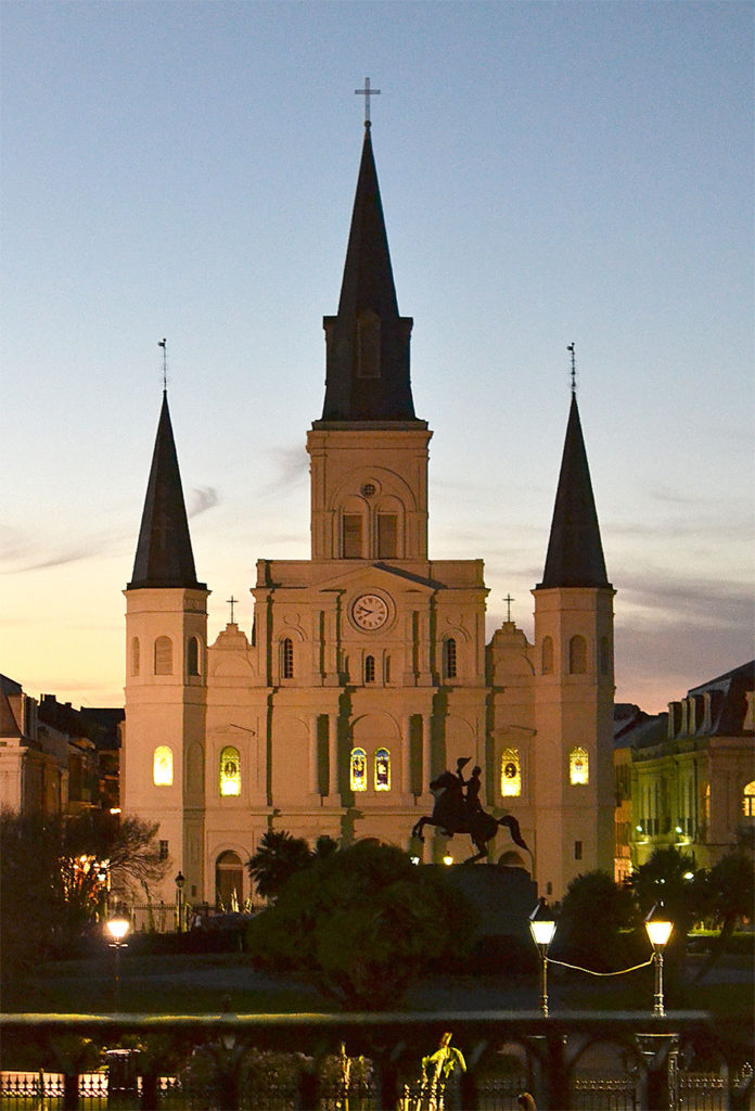 St. Louis Cathedral New Orleans at twilight. Photograph, Ann Fisher.