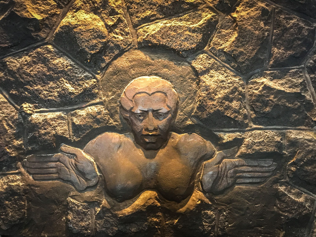 Pele carving from the Volcano House fireplace, volcanoes national park hotel