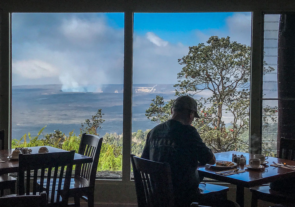 View from Rim Restaurant at Volcano Lodge, Volcano Inn, Hotel in volcano