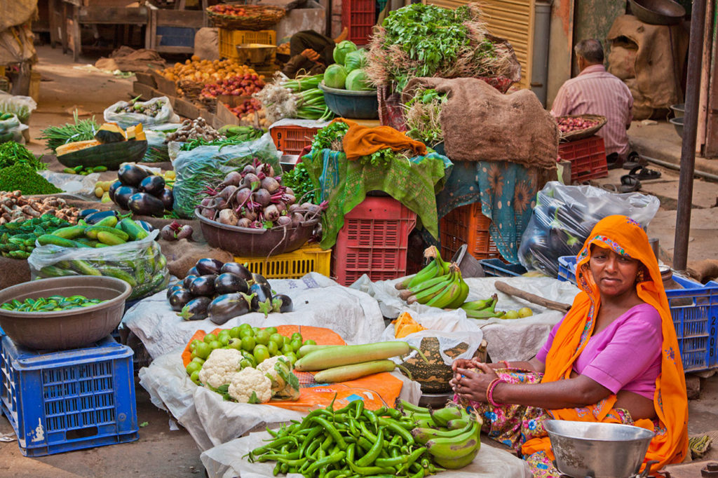 Fruit and vegetable market in the old Johari Bazaar district of Jaipur