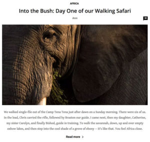 Screenshot linked to article on Robin Pope Walking Safari in South Luangwa National Park Zambia