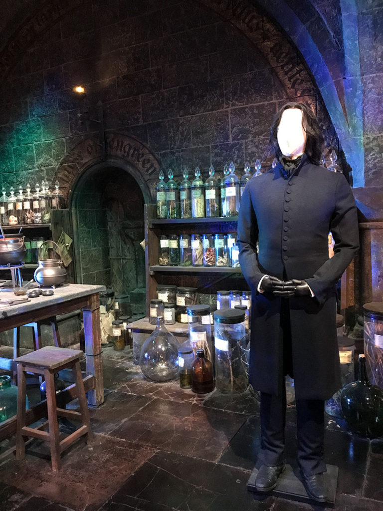 Potions classroom, with one of Severus Snape's costumes