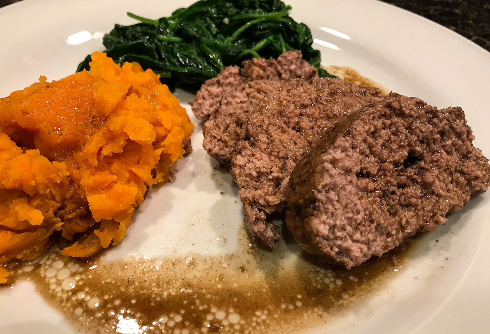 Lamb Patties with Sweet Potato and Sautéed Spinach