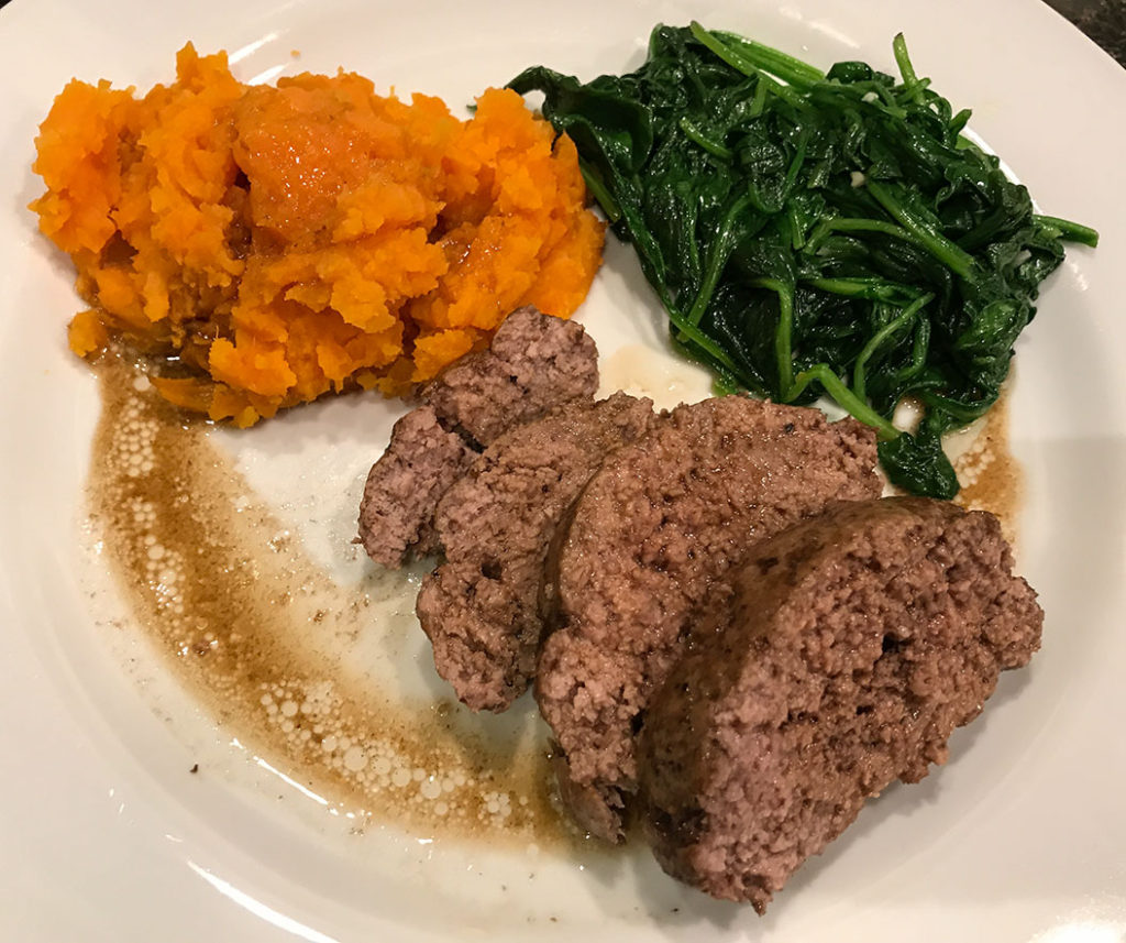 Baked lamb patty, sweet potato and spinach