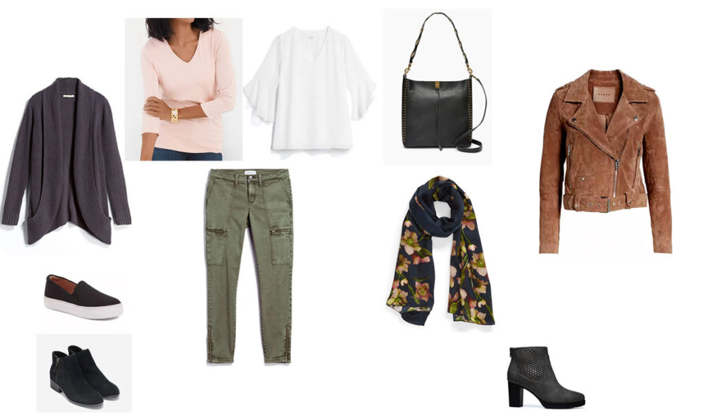 Outfit ideas from a Capsule travel wardrobe in grey and dark blue