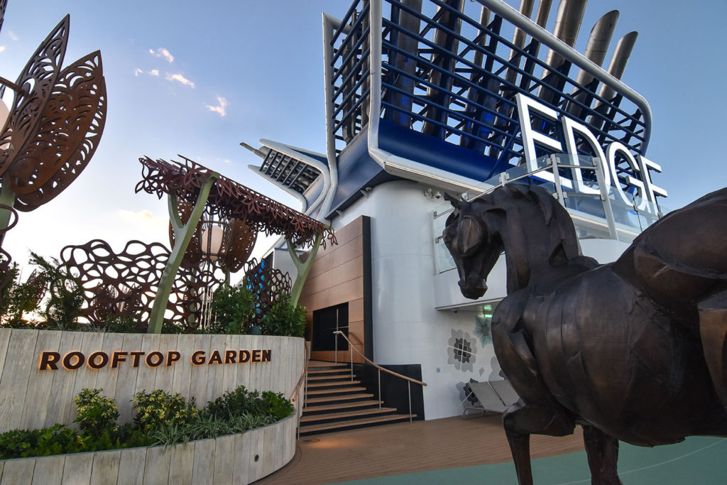 Horse sculpture at entrance to Roof Garden Celebrity Edge